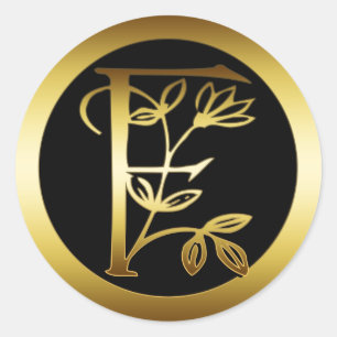 GOLD FLORAL MONOGRAM LETTER F RONDE STICKER