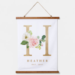 Gold  Floral Monogram Letter H Baby Nursery Hangend Wandkleed
