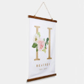 Gold  Floral Monogram Letter H Baby Nursery Hangend Wandkleed (Gebogen)