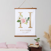 Gold  Floral Monogram Letter H Baby Nursery Hangend Wandkleed (Slaapkamer)
