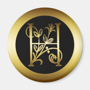 GOLD FLORAL MONOGRAM LETTER H MAGNEET