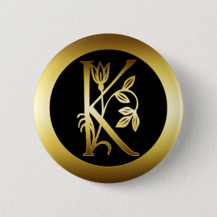 GOLD FLORAL MONOGRAM LETTER K RONDE BUTTON 5,7 CM