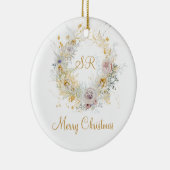 Gold Floral Monogram Logo Kerstmis Keramisch Ornament (Rechts)