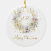 Gold Floral Monogram Logo Kerstmis Keramisch Ornament (Achterkant)