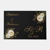 Gold Floral Monogram Logo Wedding Deurmat (Voorkant)