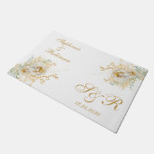 Gold Floral Monogram Logo Wedding Gift Deurmat (Schuin)