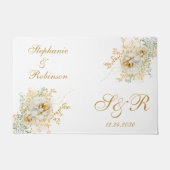 Gold Floral Monogram Logo Wedding Gift Deurmat (Voorkant)