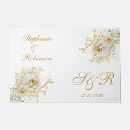 Gold Floral Monogram Logo Wedding Gift Deurmat