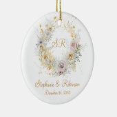 Gold Floral Monogram Logo Wedding Gift Keramisch Ornament (Rechts)