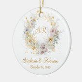 Gold Floral Monogram Logo Wedding Gift Keramisch Ornament (Links)