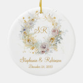 Gold Floral Monogram Logo Wedding Gift Keramisch Ornament (Achterkant)