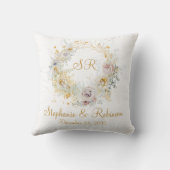 Gold Floral Monogram Logo Wedding Gift Kussen (Achterkant)