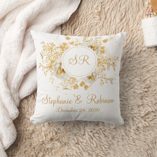 Gold Floral Monogram Logo Wedding Gift Kussen (Deken)
