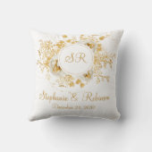 Gold Floral Monogram Logo Wedding Gift Kussen (Achterkant)