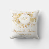 Gold Floral Monogram Logo Wedding Gift Kussen (Voorkant)
