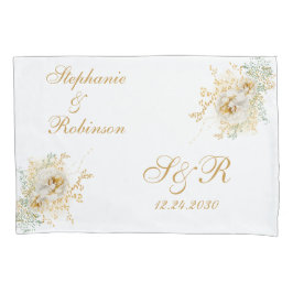 Gold Floral Monogram Logo Wedding Gift Pillow Hoes