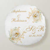 Gold Floral Monogram Logo Wedding Gift Rond Kussen (Voorkant)