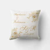 Gold Floral Monogram Logo Wedding Kneeling Kussen (Achterkant)