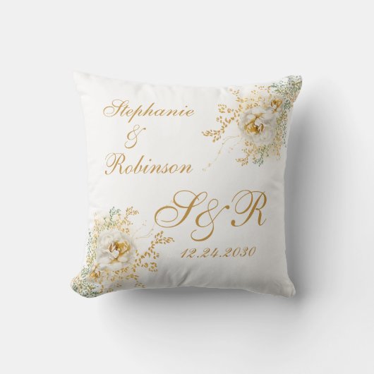 Gold Floral Monogram Logo Wedding Kneeling Kussen (Voorkant)