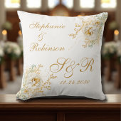 Gold Floral Monogram Logo Wedding Kneeling Kussen