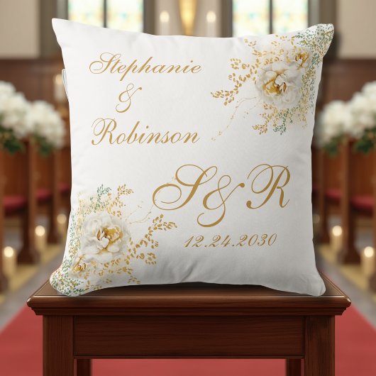 Gold Floral Monogram Logo Wedding Kneeling Kussen