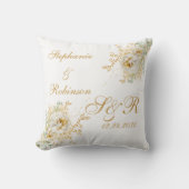 Gold Floral Monogram Logo Wedding Kussen (Voorkant)