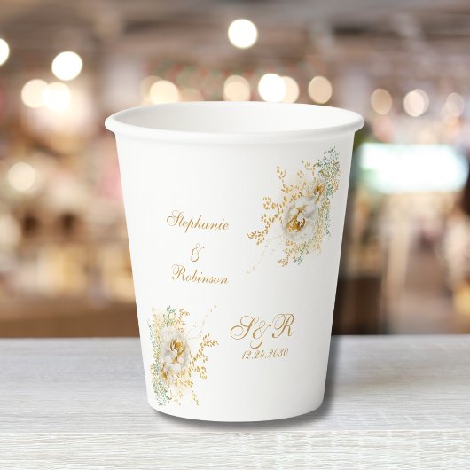Gold Floral Monogram Logo Wedding Papieren Bekers