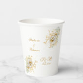 Gold Floral Monogram Logo Wedding Papieren Bekers (Voorkant)
