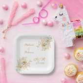 Gold Floral Monogram Logo Wedding Papieren Bordje (Feest)