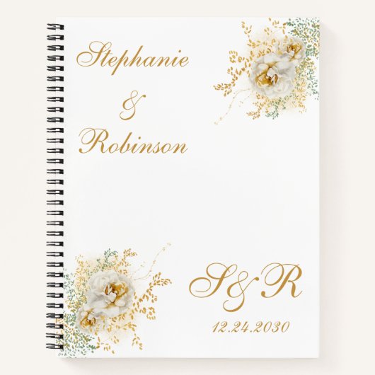 Gold Floral Monogram Logo Wedding Planner Notitieboek (Voorkant)