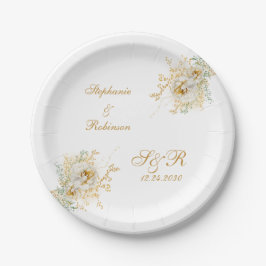 Gold Floral Monogram Logo Wedding Sierkussen Papieren Bordje