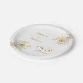 Gold Floral Monogram Logo Wedding Sierkussen Papieren Bordje (Gekanteld)