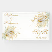 Gold Floral Monogram Logo Wedding Spandoek (Horizontaal)