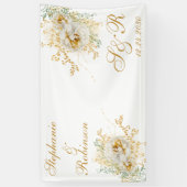 Gold Floral Monogram Logo Wedding Spandoek (Verticaal)