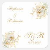 Gold Floral Monogram Logo Wedding Vierkante Sticker (Voorkant)