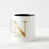 Gold Floral Monogram N Mug Tweekleurige Koffiemok (Voorkant links)