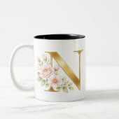 Gold Floral Monogram N Mug Tweekleurige Koffiemok (Links)