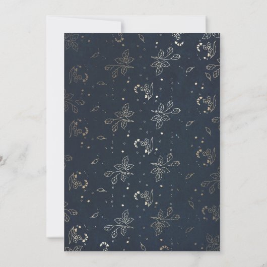 Gold Floral Monogram  Navy Engagement Party Kaart (Achterkant)