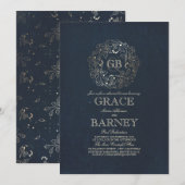 Gold Floral Monogram  Navy repetitie diner Kaart (Voorkant / Achterkant)