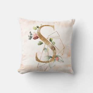 Gold Floral Monogram S Pillow Kussen