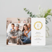 Gold Floral Monogram Thanksgiving Greep Foto Folie Feestdagenkaart (Staand Voorkant)