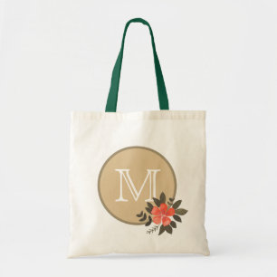 Gold Floral Monogram Tote Bag