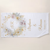 Gold Floral Monogram Wedding Gift Beach Towel Strandlaken (Voorkant)