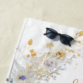 Gold Floral Monogram Wedding Gift Beach Towel Strandlaken (In situ)