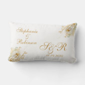 Gold Floral Monogram Wedding Gift Sierkussen Kussen (Achterkant)