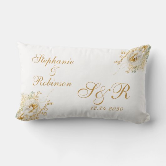 Gold Floral Monogram Wedding Gift Sierkussen Kussen (Achterkant)