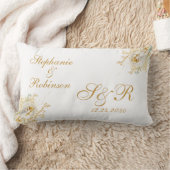 Gold Floral Monogram Wedding Gift Sierkussen Kussen (Deken)