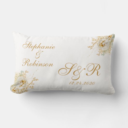 Gold Floral Monogram Wedding Gift Sierkussen Kussen (Voorkant)