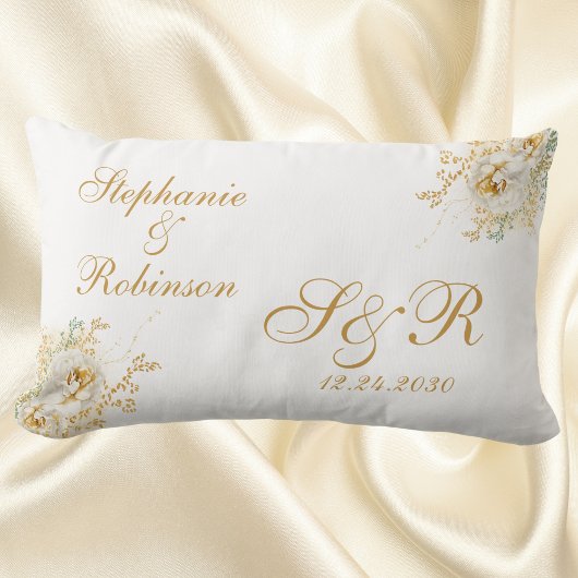Gold Floral Monogram Wedding Gift Sierkussen Kussen
