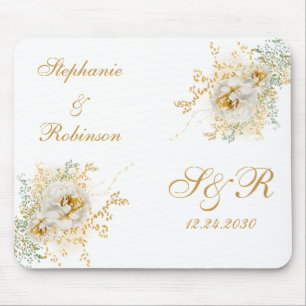 Gold Floral Monogram Wedding Muismat